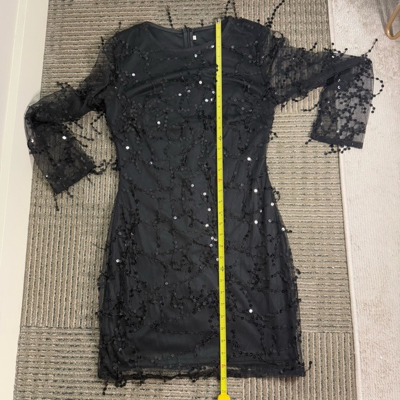 Sequin Tassel Fringe Detail Long Sleeve Dress Black - Picture 4 of 6